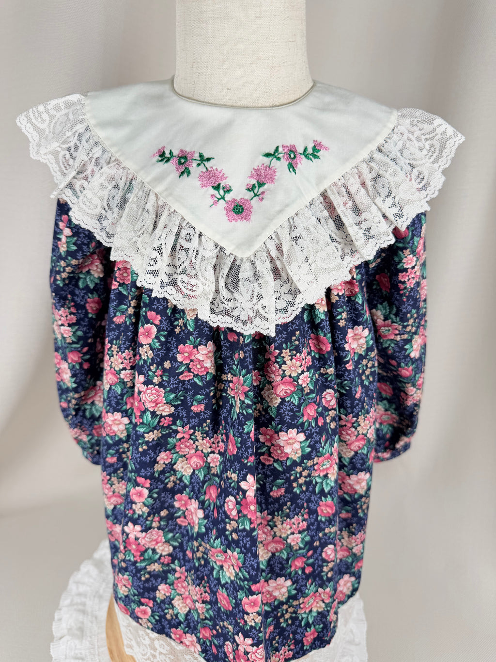 The Evangeline Rose | Vintage Navy Floral Lace Collar Dress | Dollyque