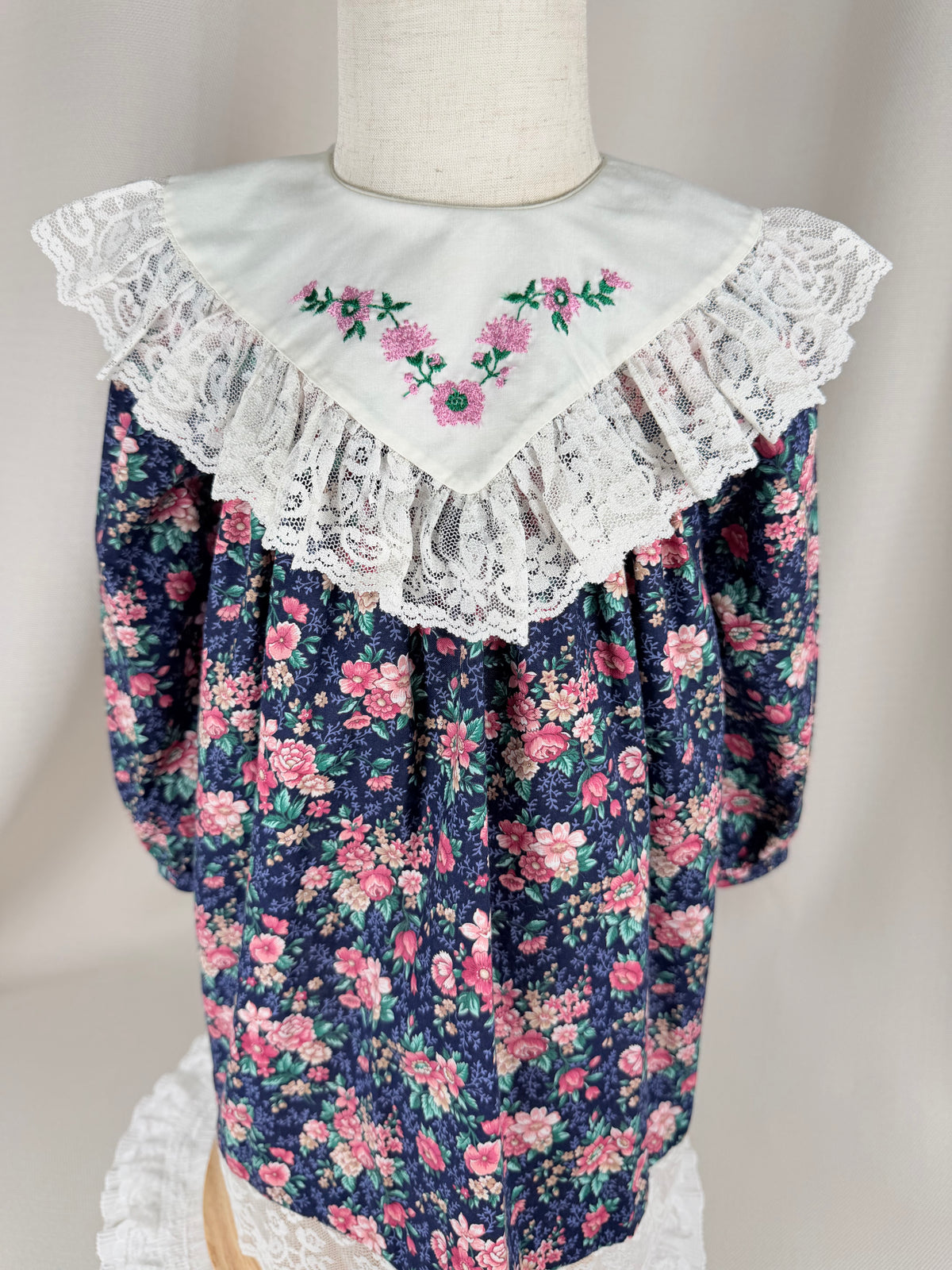 The Evangeline Rose | Vintage Navy Floral Lace Collar Dress | Dollyque