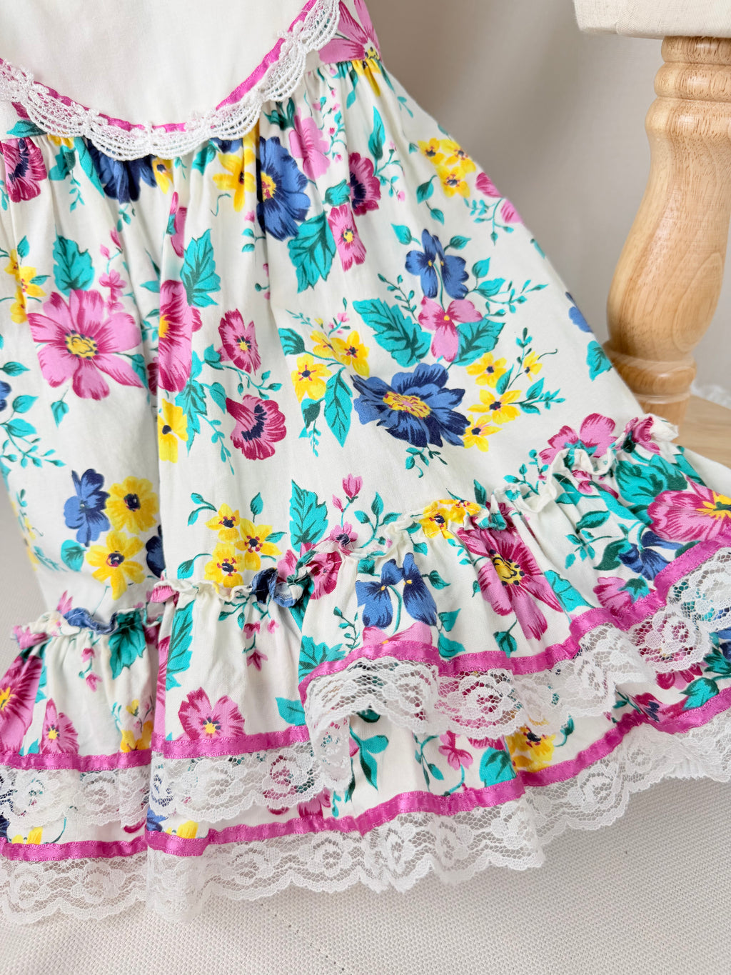 The Marigold Rose | Vintage Floral Lace Ruffle Dress | Dollyque
