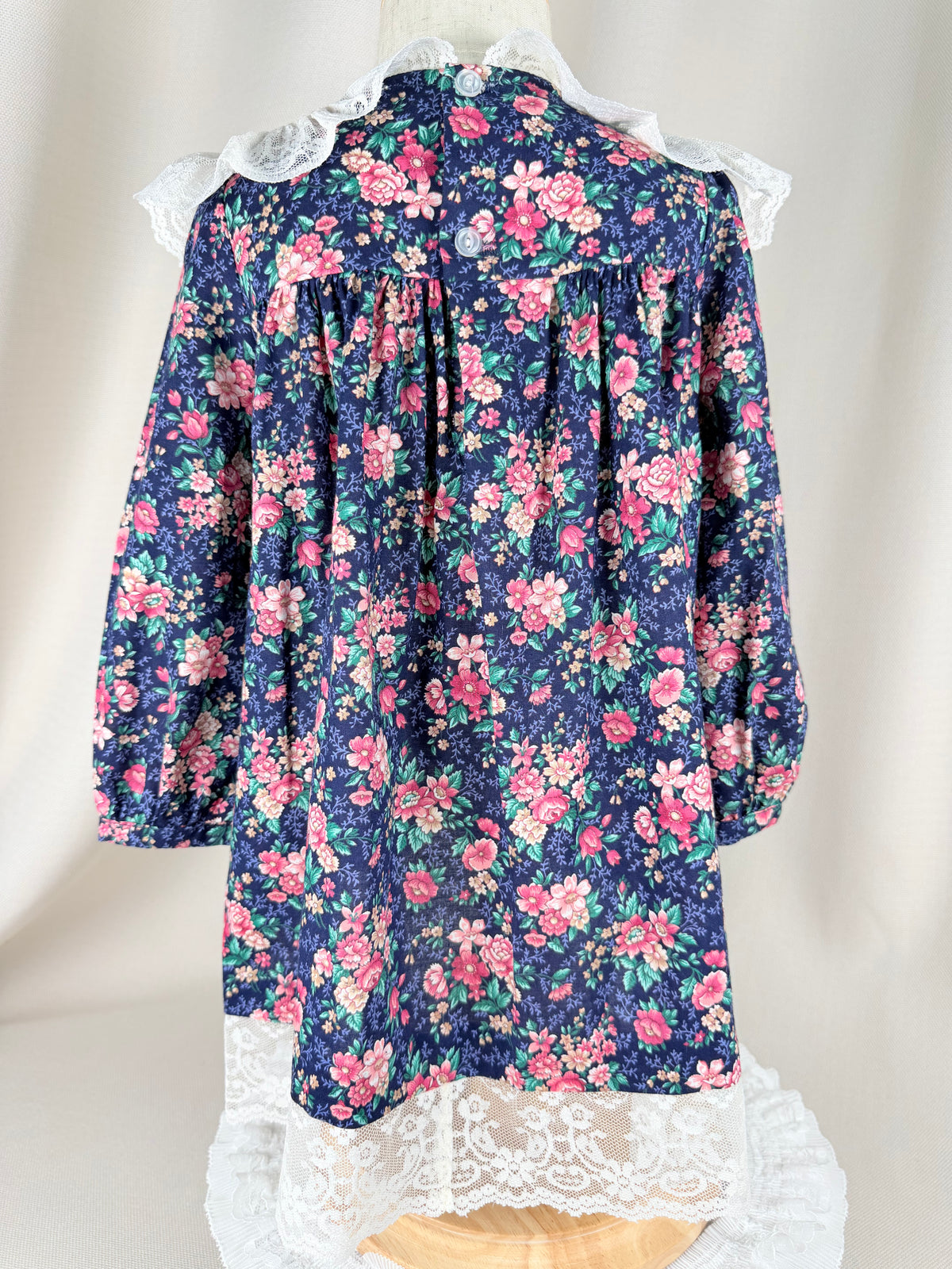 The Evangeline Rose | Vintage Navy Floral Lace Collar Dress | Dollyque