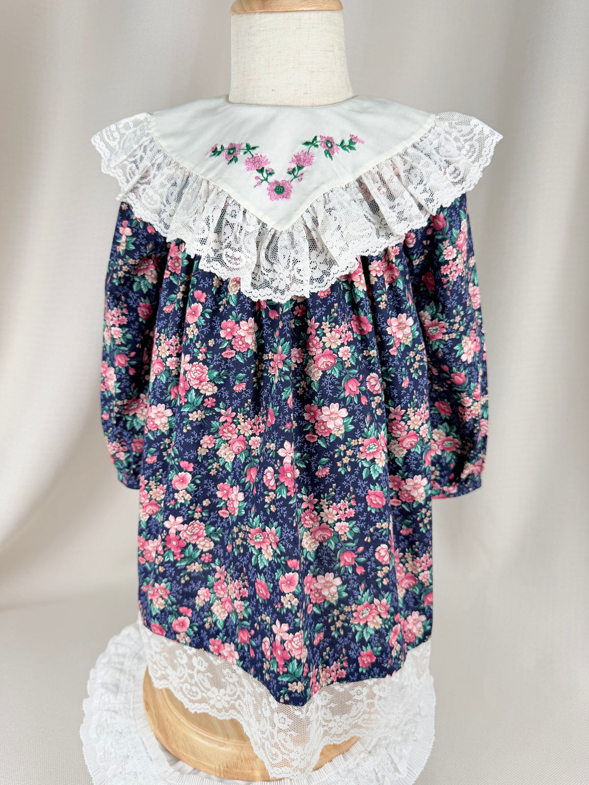 The Evangeline Rose | Vintage Navy Floral Lace Collar Dress | Dollyque