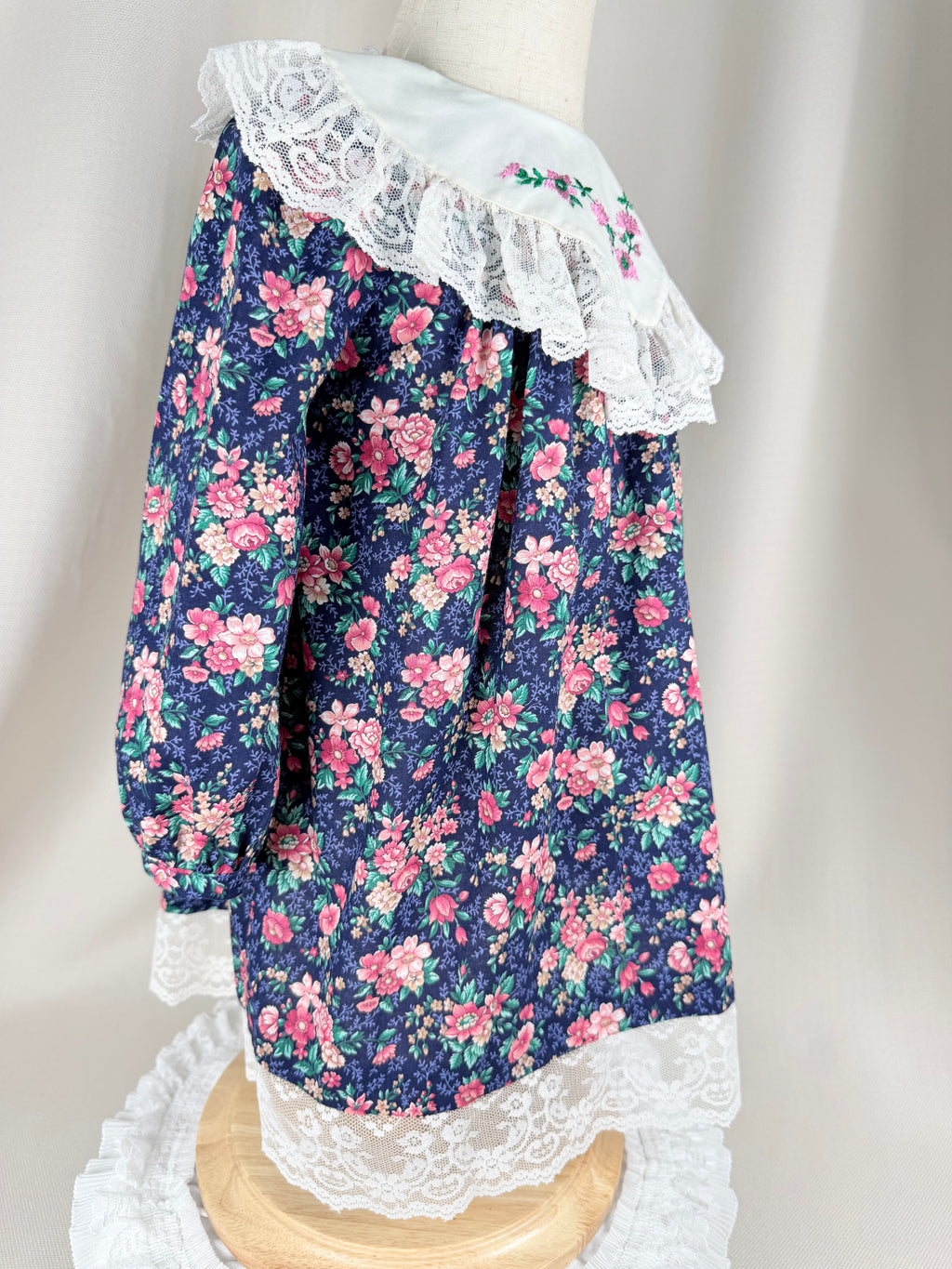 The Evangeline Rose | Vintage Navy Floral Lace Collar Dress | Dollyque