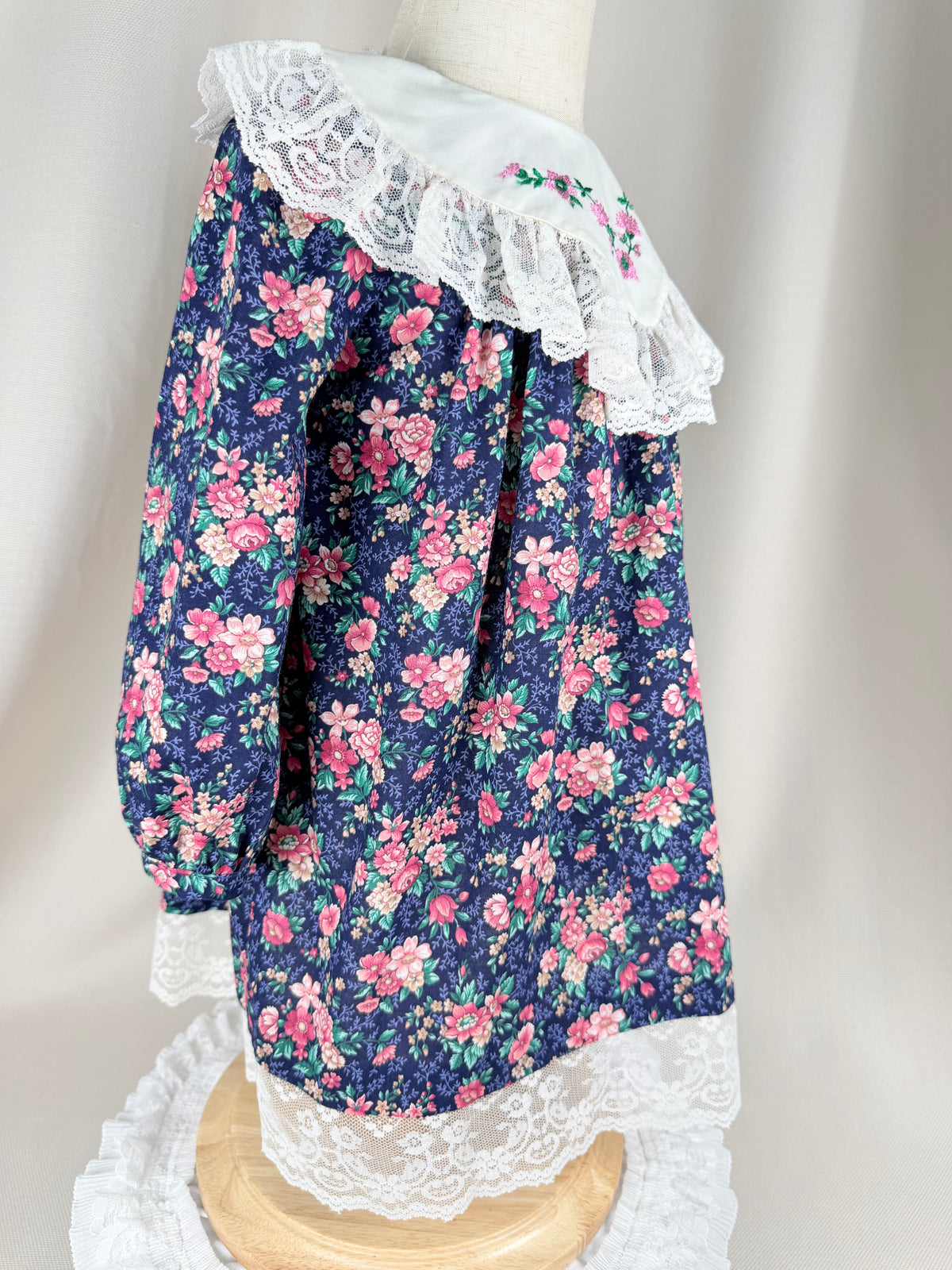 The Evangeline Rose | Vintage Navy Floral Lace Collar Dress | Dollyque