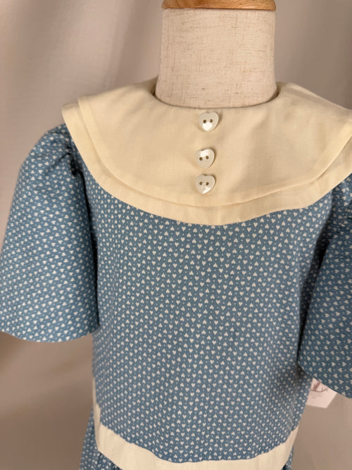 The Sweetheart Blue | Vintage Blue Heart Print Drop Waist Dress | Dollyque