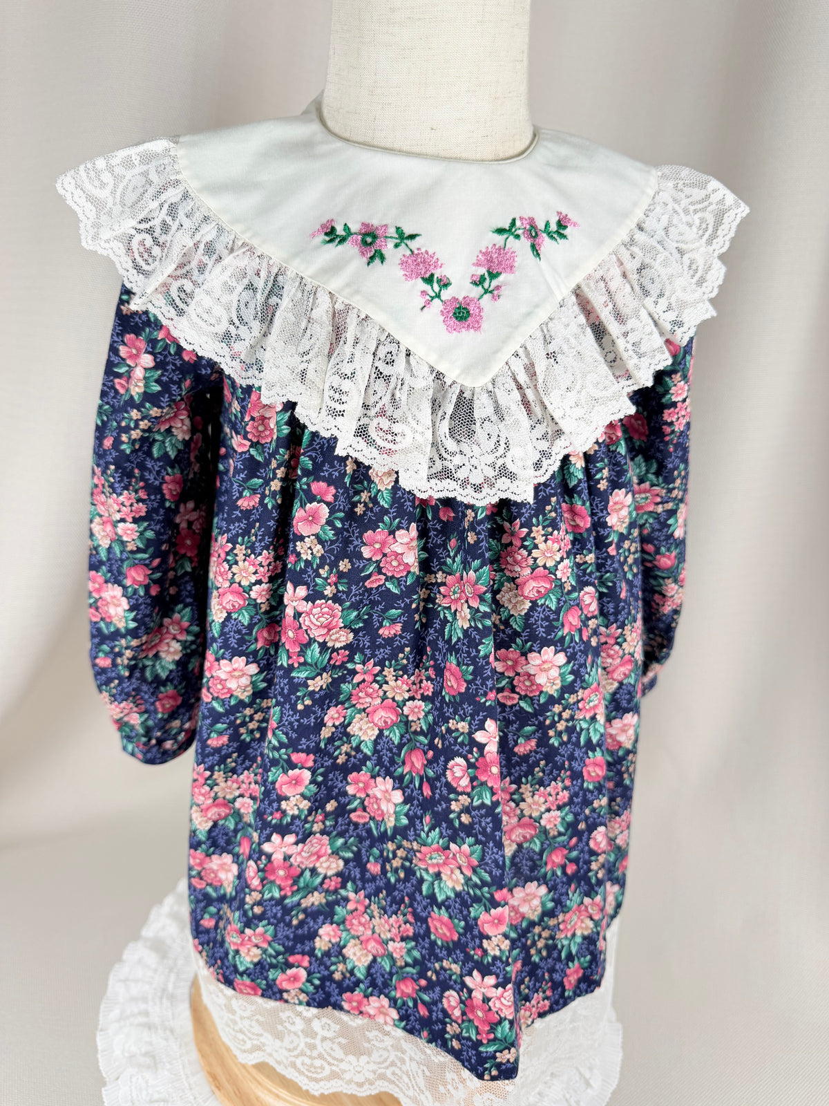 The Evangeline Rose | Vintage Navy Floral Lace Collar Dress | Dollyque