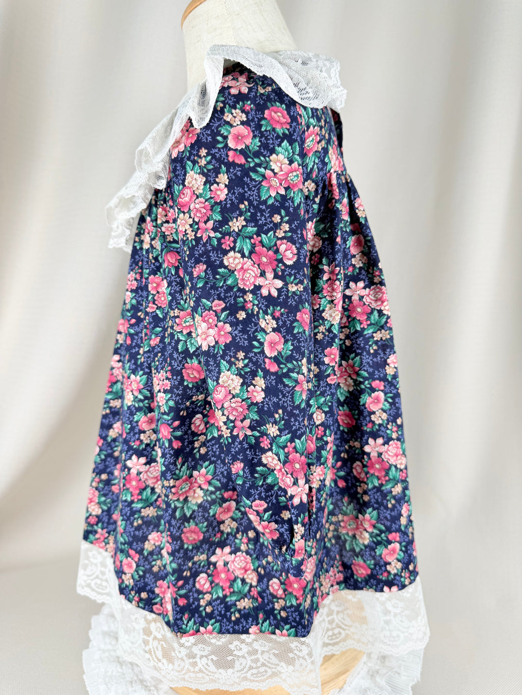 The Evangeline Rose | Vintage Navy Floral Lace Collar Dress | Dollyque