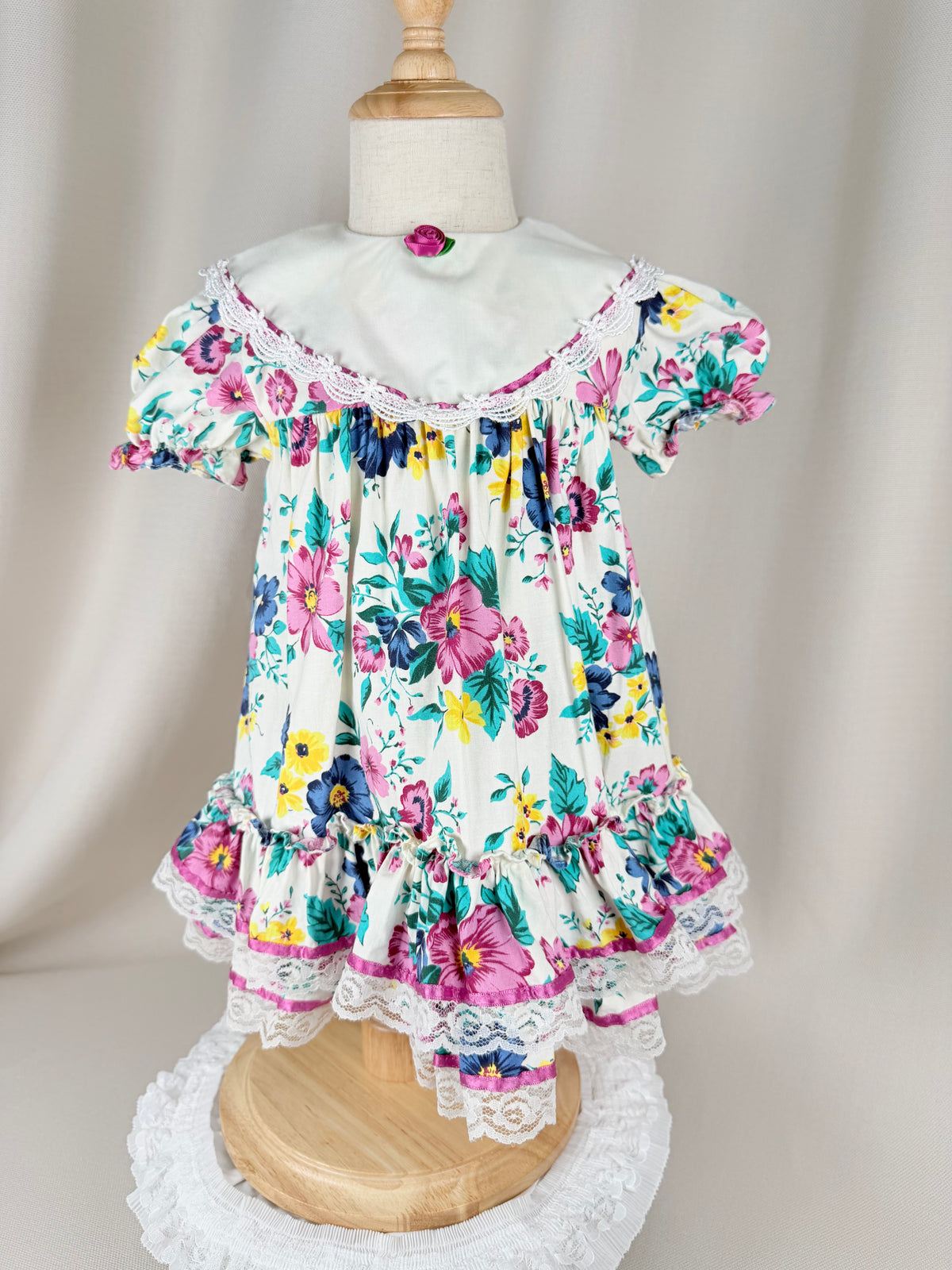 The Marigold Rose | Vintage Floral Lace Ruffle Dress | Dollyque